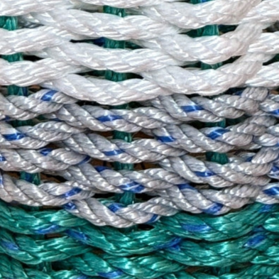 White, Gray & Green Lobster Rope Basket – Handwoven Coastal Storage Organizer
