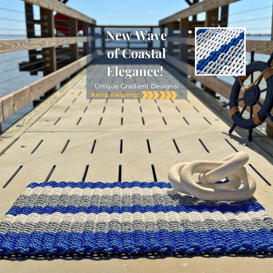 Lolli's Ocean Mist Coastal Wave Blue, Gray & White Lobster Rope Doormat | Unmatched Durability & Coastal Style