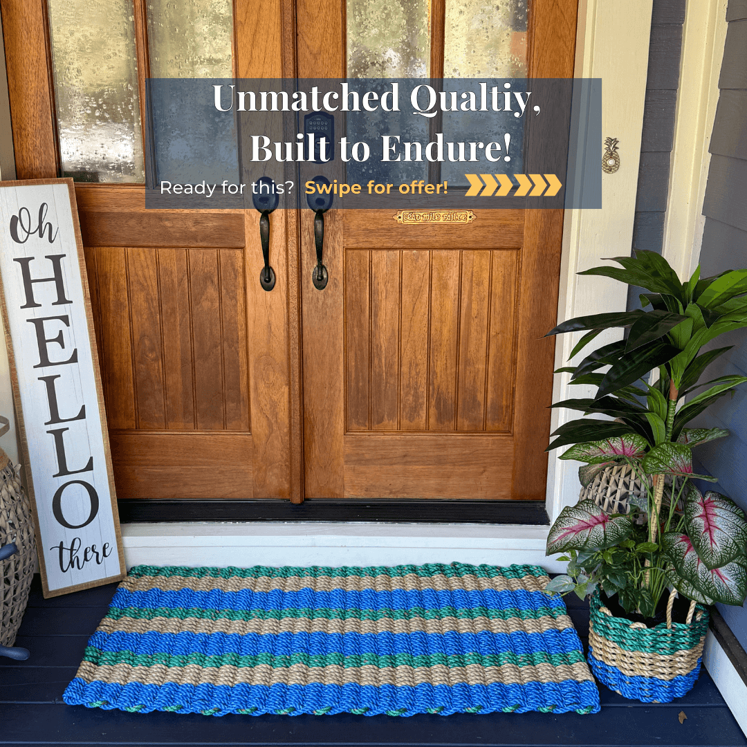 Green, Blue & Tan Lobster Rope Doormat – Durable Handwoven Coastal Entry Rug