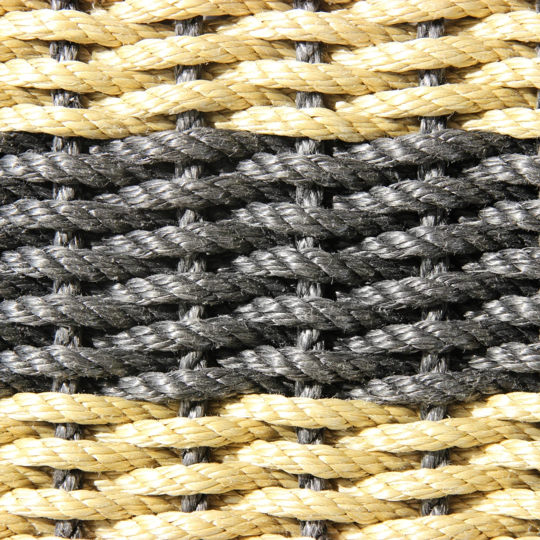 Close-up of woven pattern with alternating black and beige strands