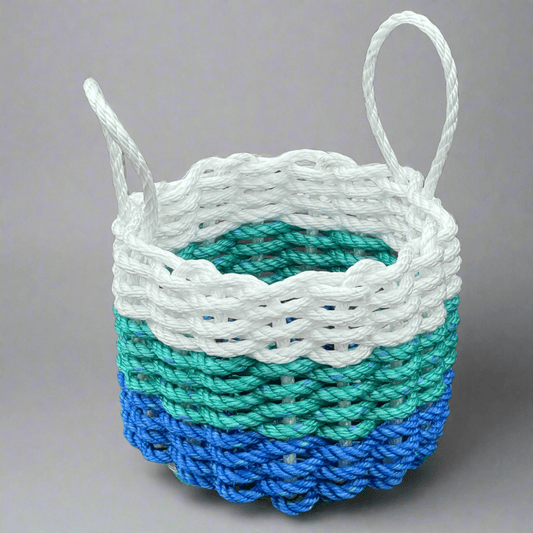 Blue, Teal & White Lobster Rope Basket – Handwoven Coastal Storage Organizer - Lollis Loops