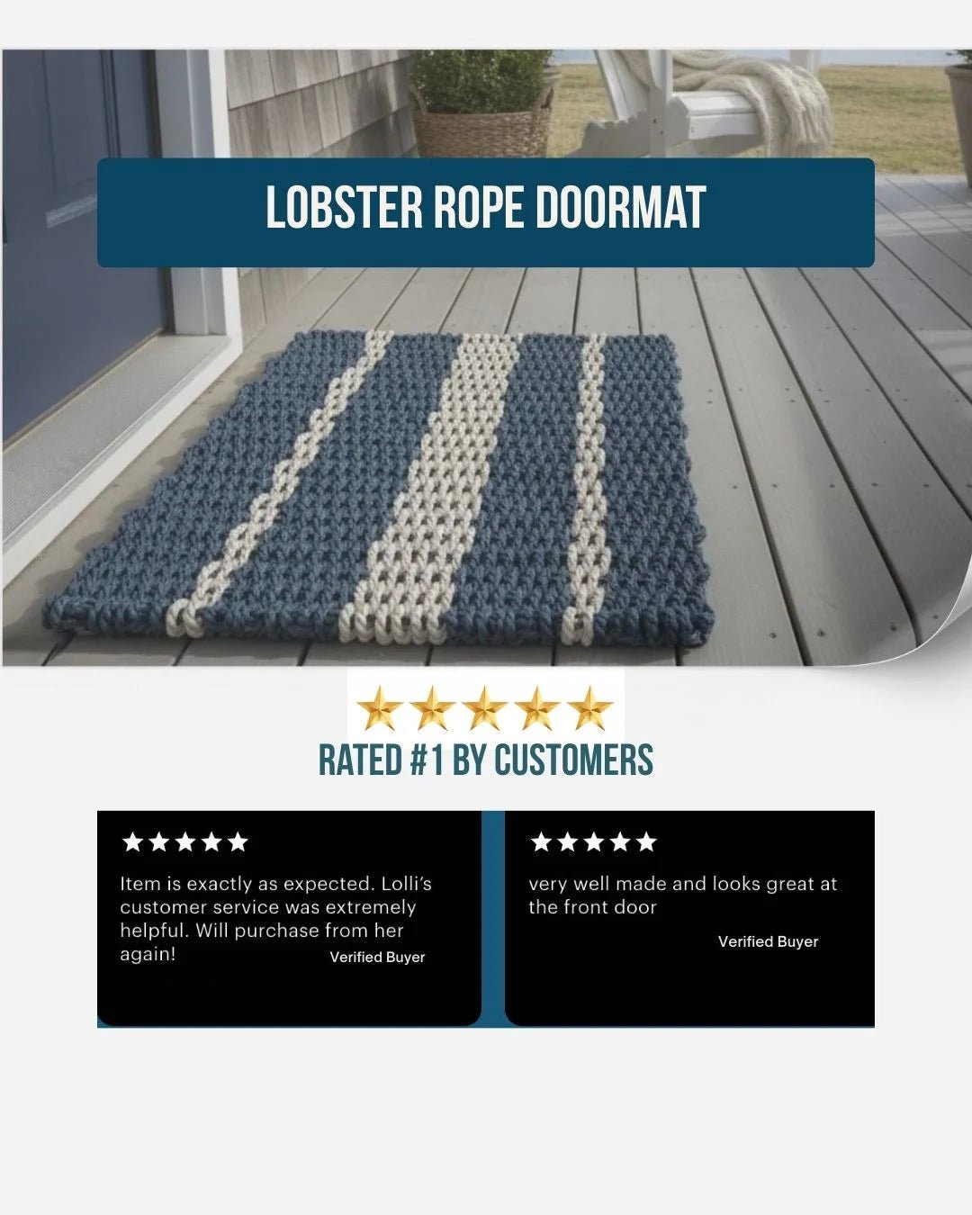 Lobster Rope Doormat - Blue and Sand - Lollis Loops