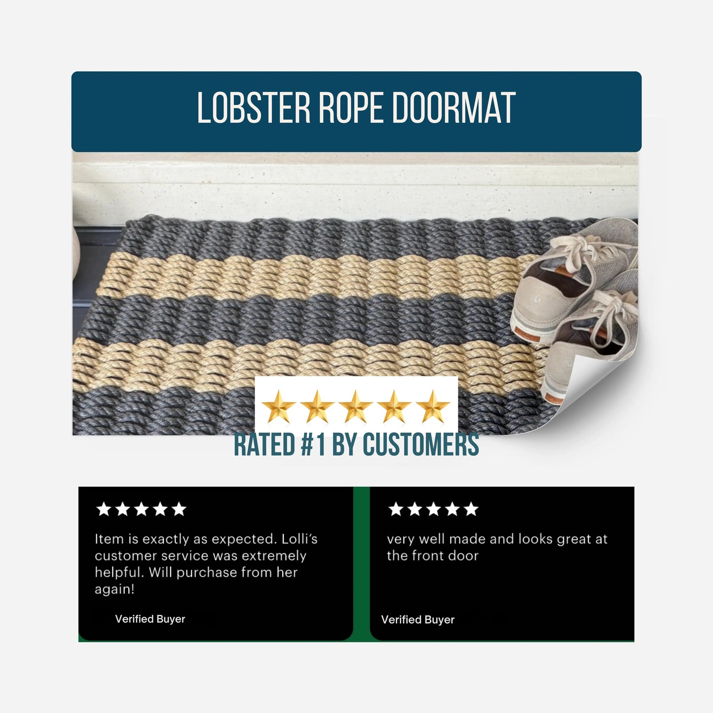 Classic Rope Doormat - Black and Tan - Lollis Loops