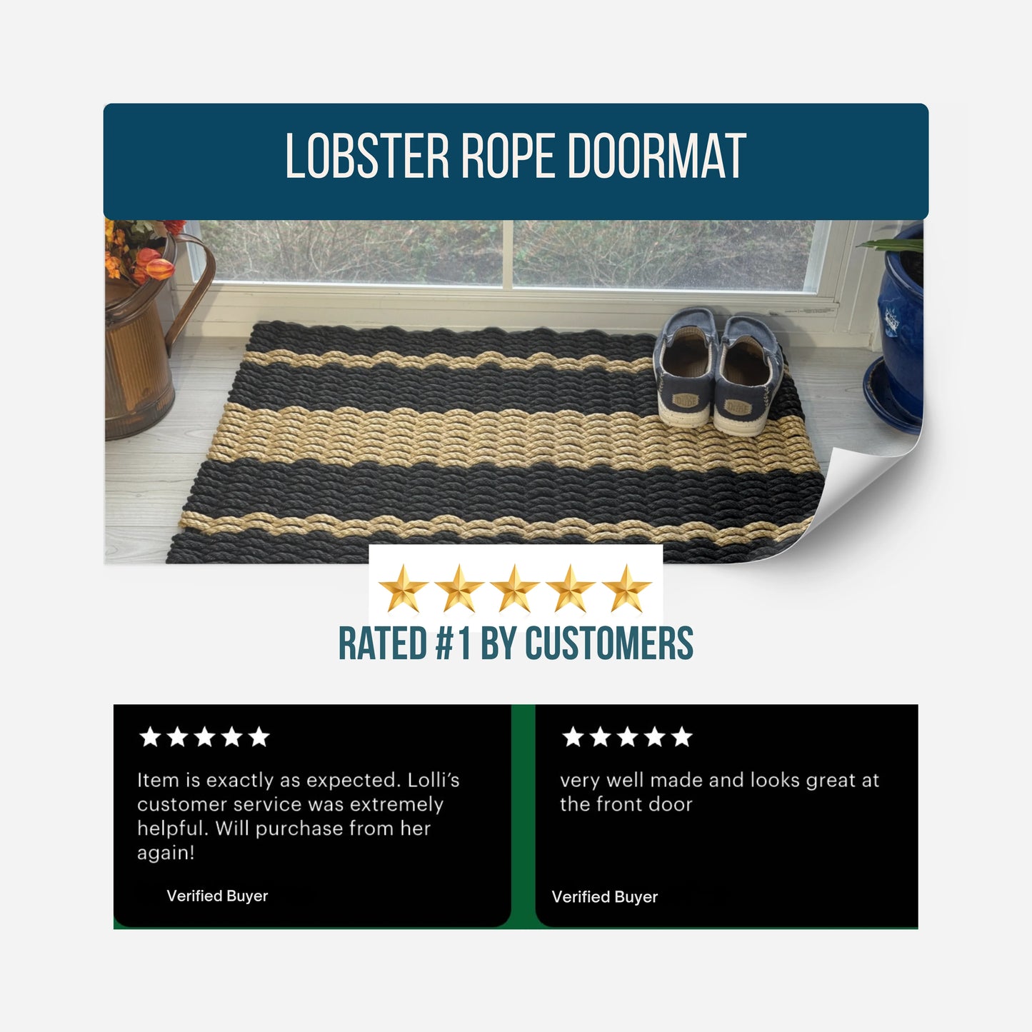 Captain's Rope Doormat - Black and Tan - Lollis Loops