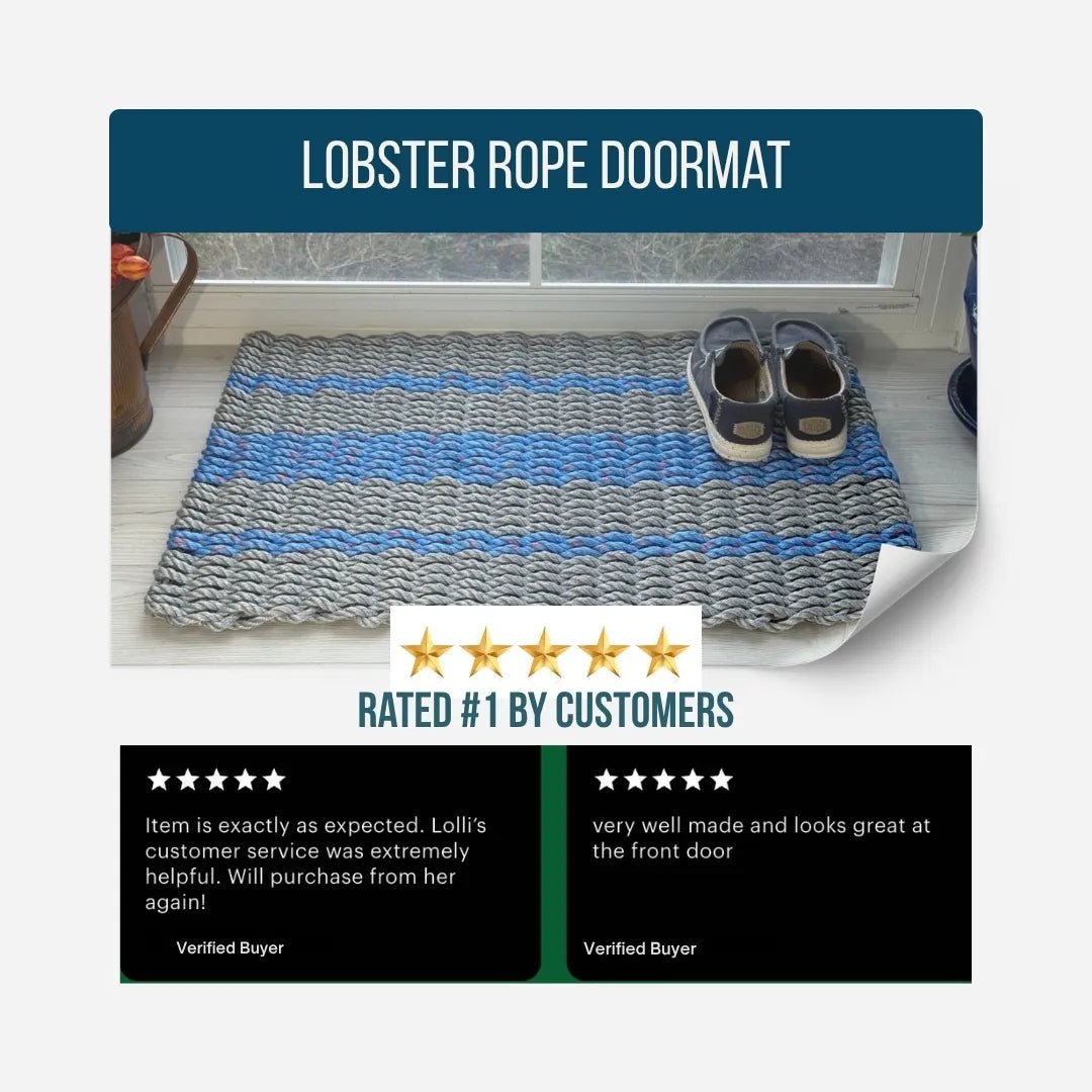 Captain's Rope Doormat - Gray and Blue - Lollis Loops
