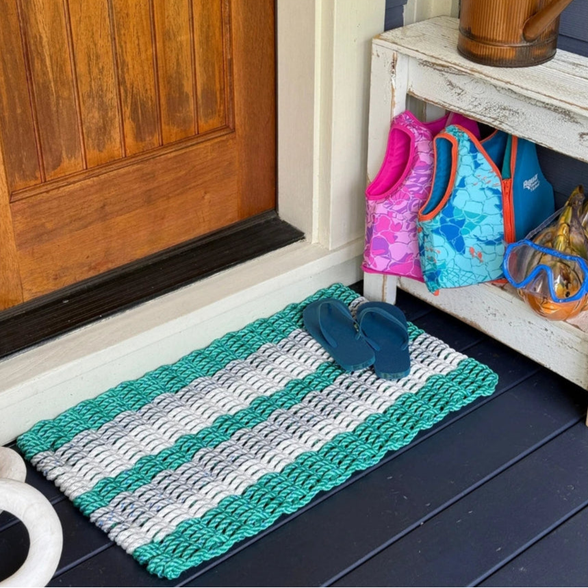 Lolli's Coastal Breeze Teal, Gray & White Lobster Rope Doormat | Unmatched Durability & Coastal Style