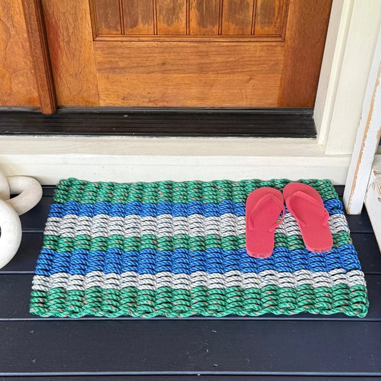 Coastal Wave Doormat - Teal, Gray and White - Lollis Loops