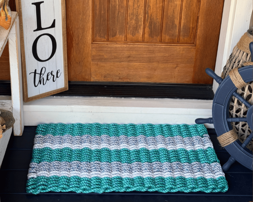 Lolli's Coastal Breeze Teal, Gray & White Lobster Rope Doormat | Unmatched Durability & Coastal Style