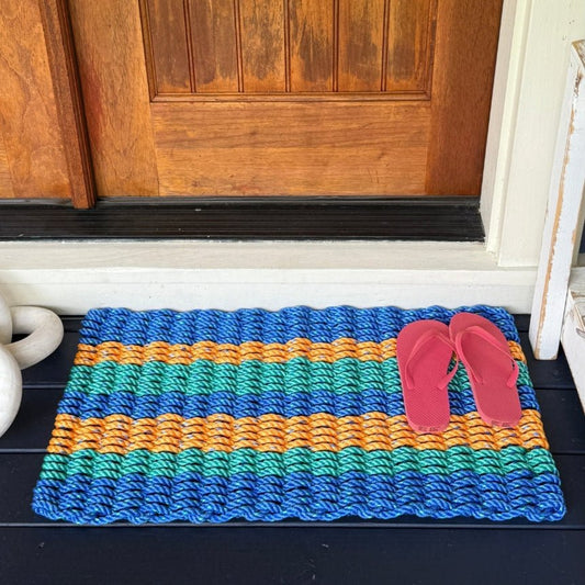 Coastal Wave Doormat - Blue, Teal and Orange - Lollis Loops