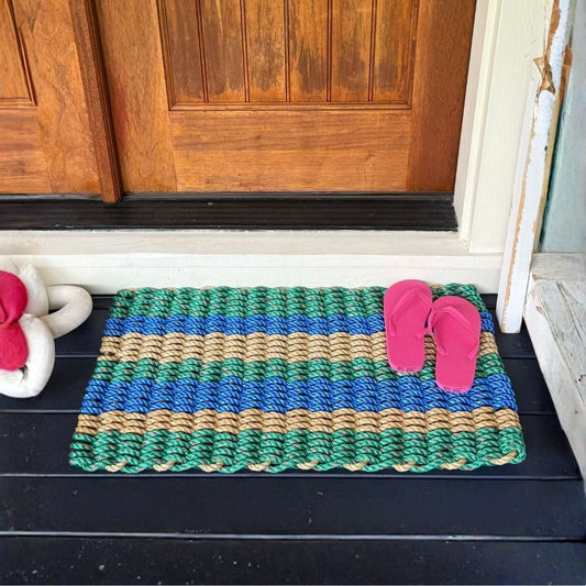 Coastal Wave Doormat - Green, Blue and Tan - Lollis Loops