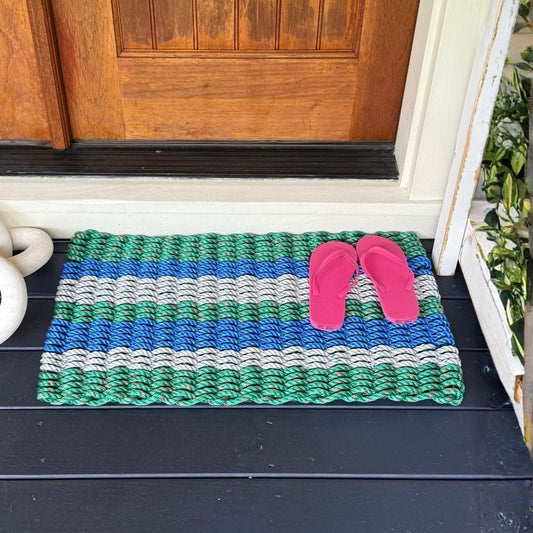 Coastal Wave Doormat - Green, Blue and Gray - Lollis Loops