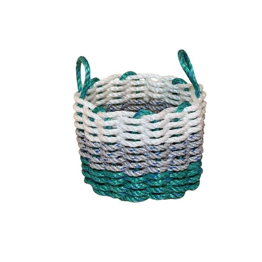 White, Gray & Green Lobster Rope Basket – Handwoven Coastal Storage Organizer - Lollis Loops
