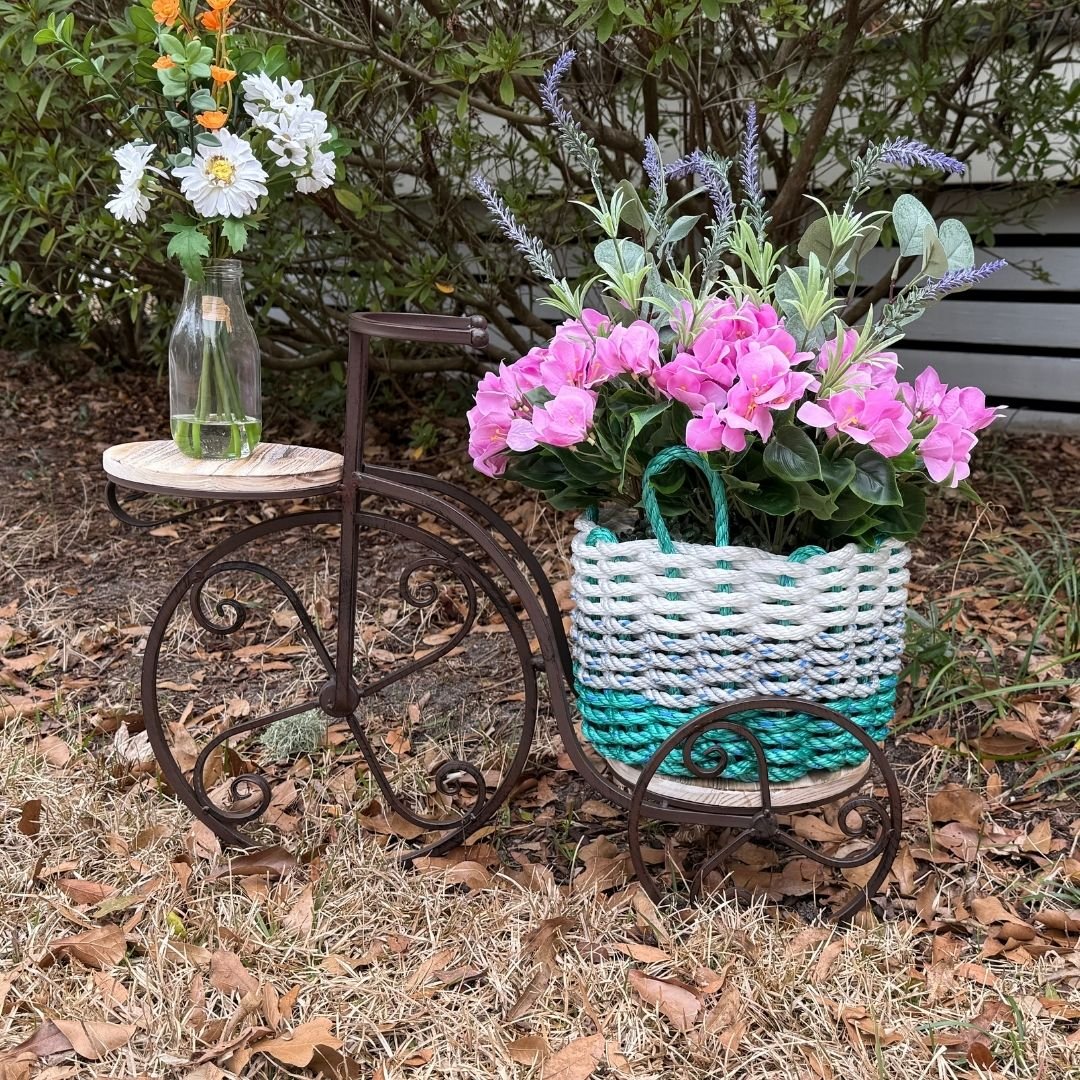 White, Gray & Green Lobster Rope Basket – Handwoven Coastal Storage Organizer - Lollis Loops