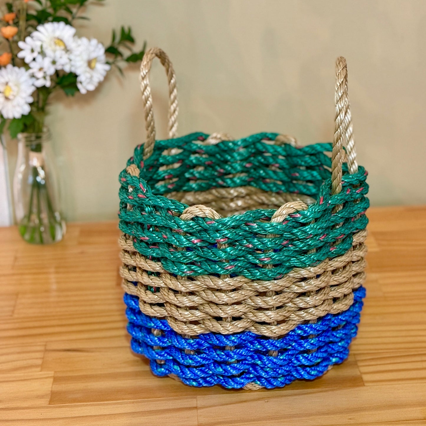 Lolli’s Loops Deep Harbor Drift-A Basket – Green/Tan/Blue Nautical Accent