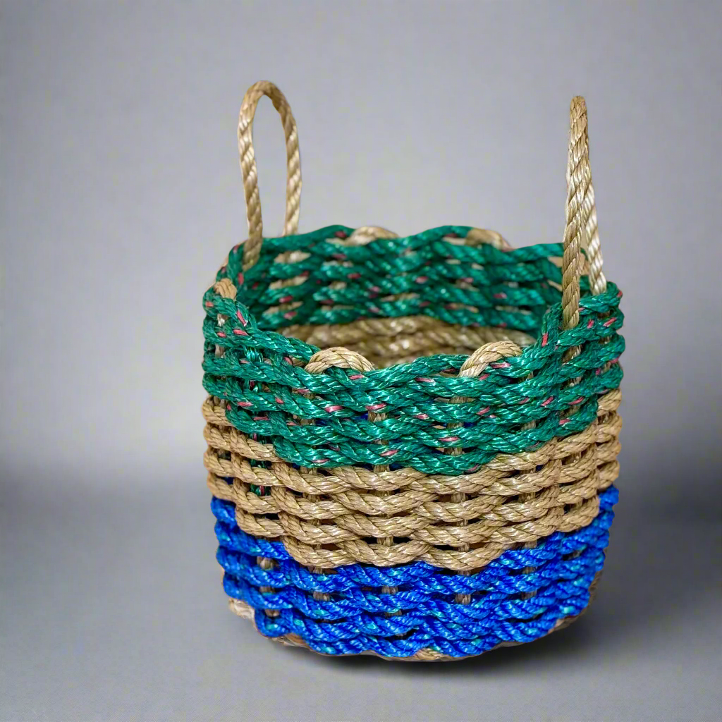 Lolli’s Loops Deep Harbor Drift-A Basket – Green/Tan/Blue Nautical Accent