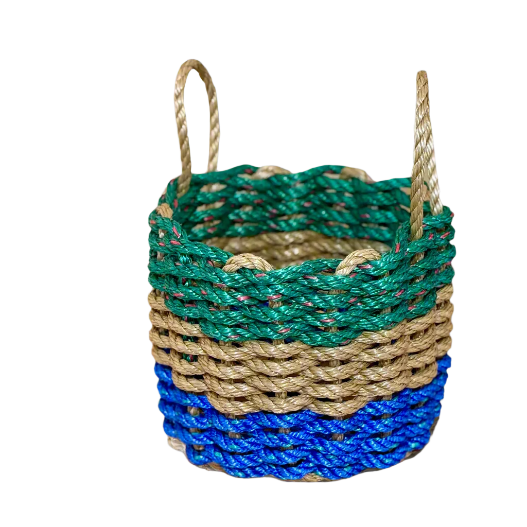 Lolli’s Loops Deep Harbor Drift-A Basket – Green/Tan/Blue Nautical Accent