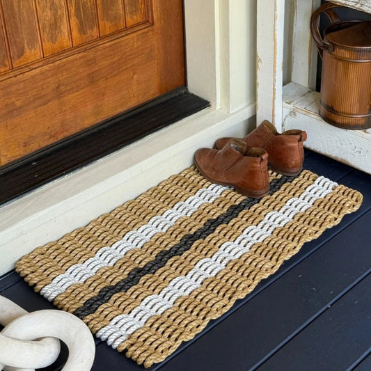 Classic Rope Doormat - Tan, White and Black - Lollis Loops