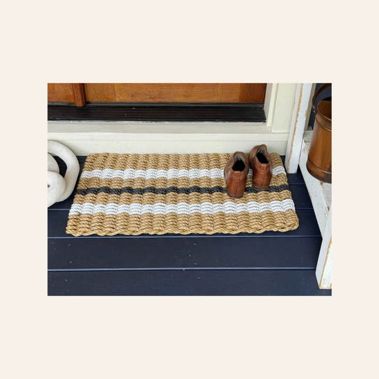 Classic Rope Doormat - Tan, White and Black - Lollis Loops