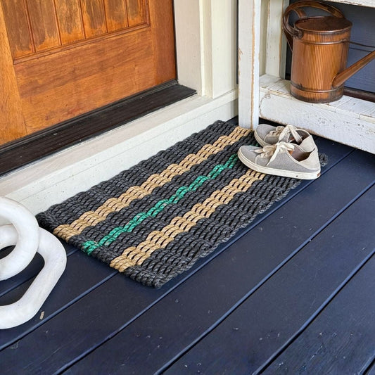 Classic Rope Doormat - Black, Tan and Green - Lollis Loops