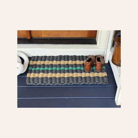 Classic Rope Doormat - Black, Tan and Green - Lollis Loops