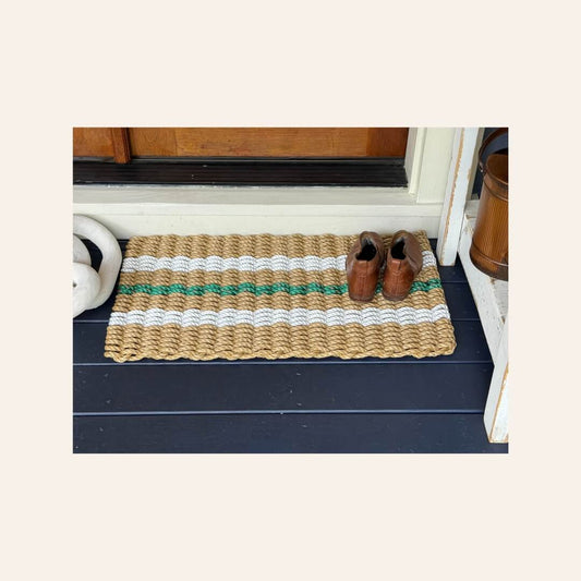 Classic Rope Doormat - Tan, White and Green - Lollis Loops