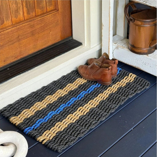 Classic Rope Doormat - Black, Tan and Blue - Lollis Loops