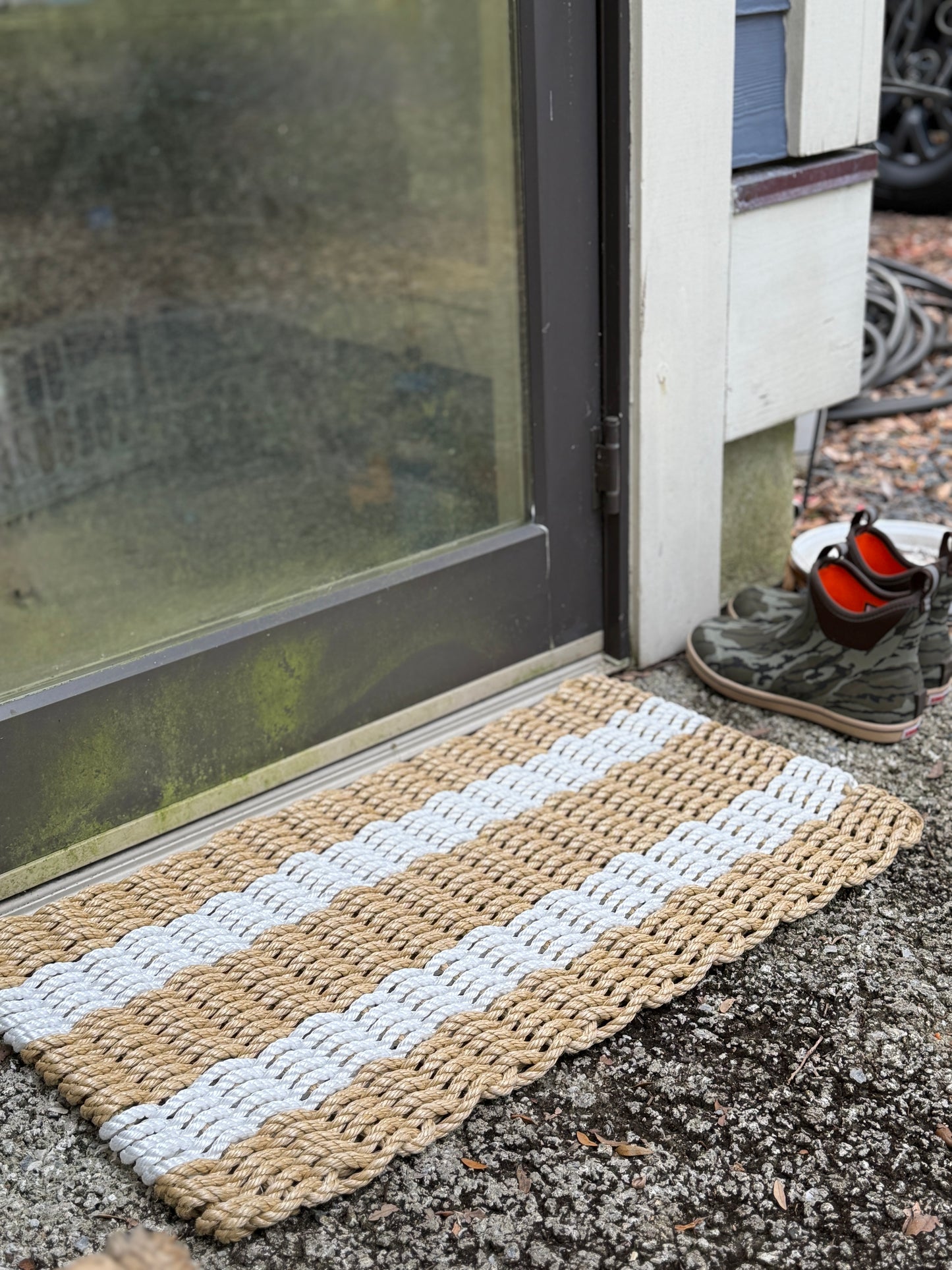 Lolli's Classic Tan & White Lobster Rope Doormat | Unmatched Durability & Coastal Style
