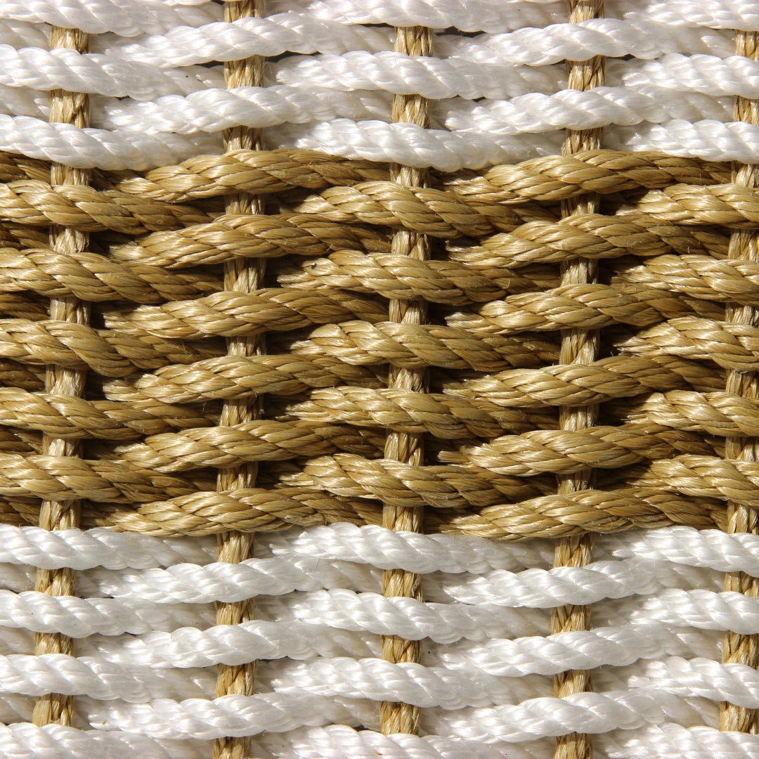 Close-up of woven pattern with beige and white ropes