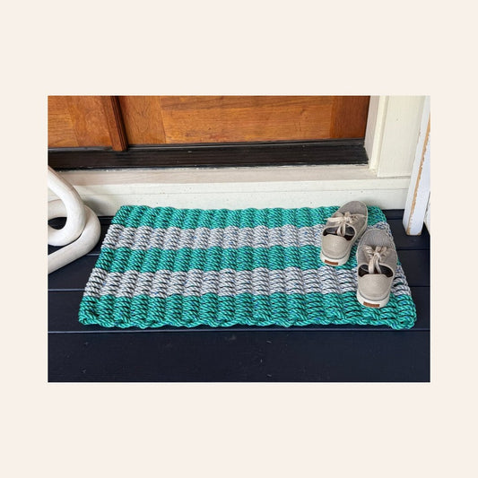 Classic Rope Doormat - Teal and Gray - Lollis Loops
