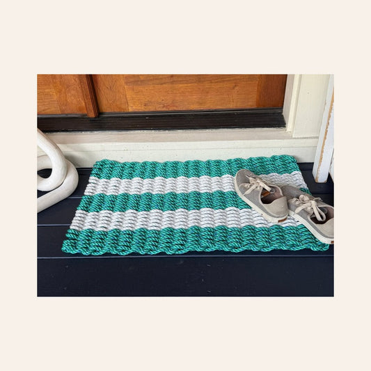 Classic Rope Doormat - Teal and White - Lollis Loops