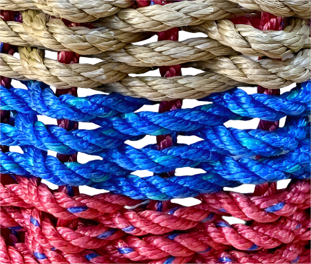 Red, Blue & Tan Lobster Rope Basket – Handwoven Coastal Storage Bin