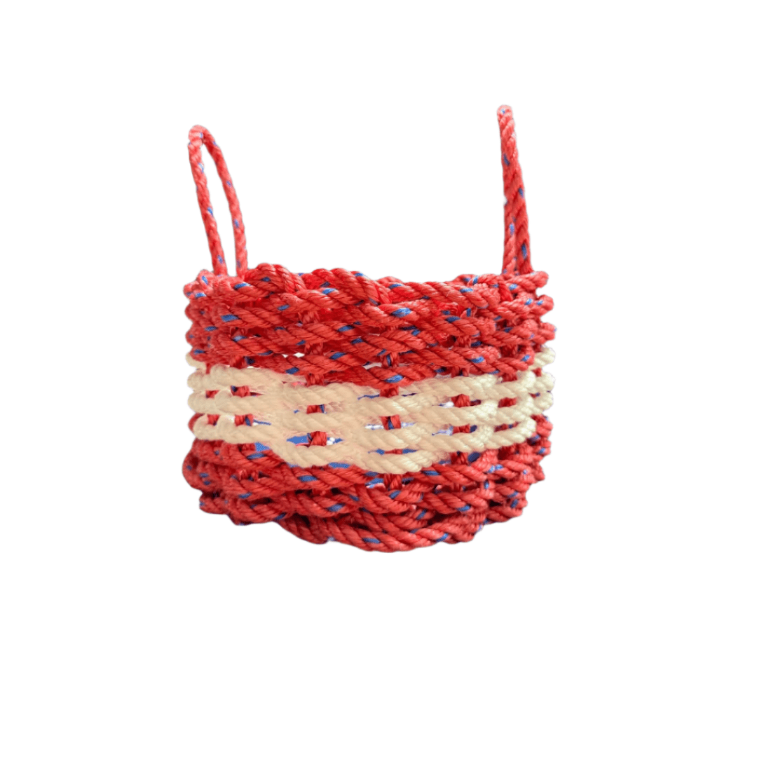 Red & White Handwoven Rope Basket – Coastal Chic Storage Bin - Lolli's Loops