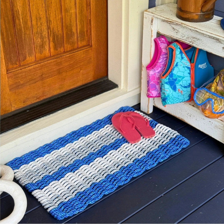 Lolli's Ocean Mist Coastal Wave Blue, Gray & White Lobster Rope Doormat | Unmatched Durability & Coastal Style