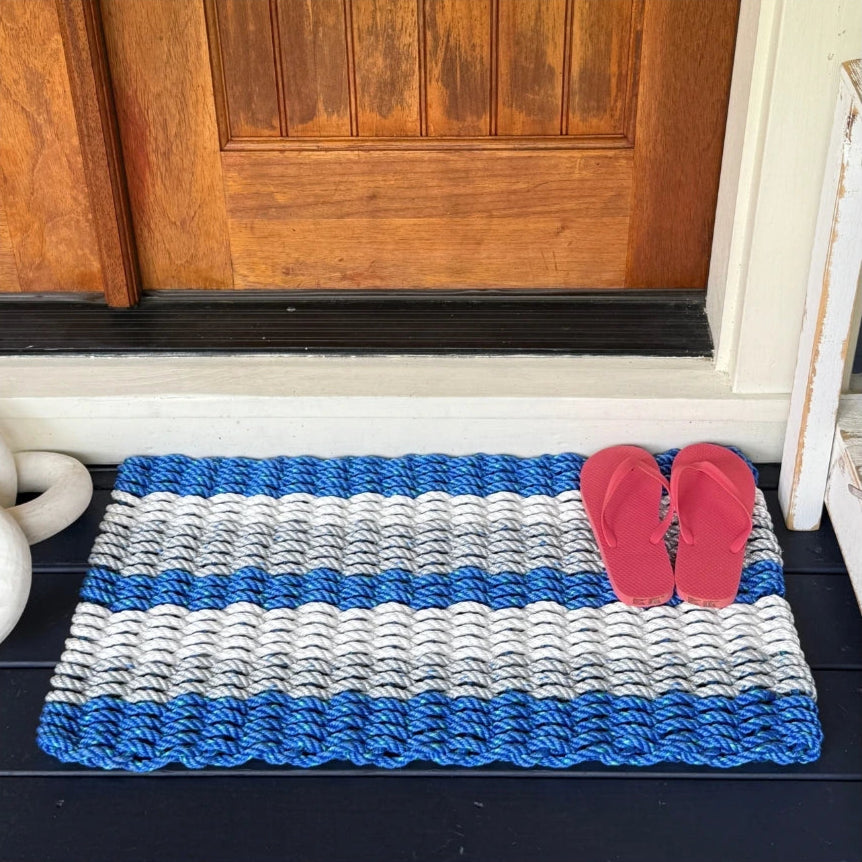 Lolli's Ocean Mist Coastal Wave Blue, Gray & White Lobster Rope Doormat | Unmatched Durability & Coastal Style