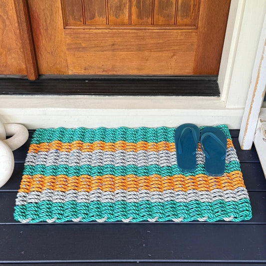 Coastal Wave Doormat - Teal, Orange and Gray - Lollis Loops