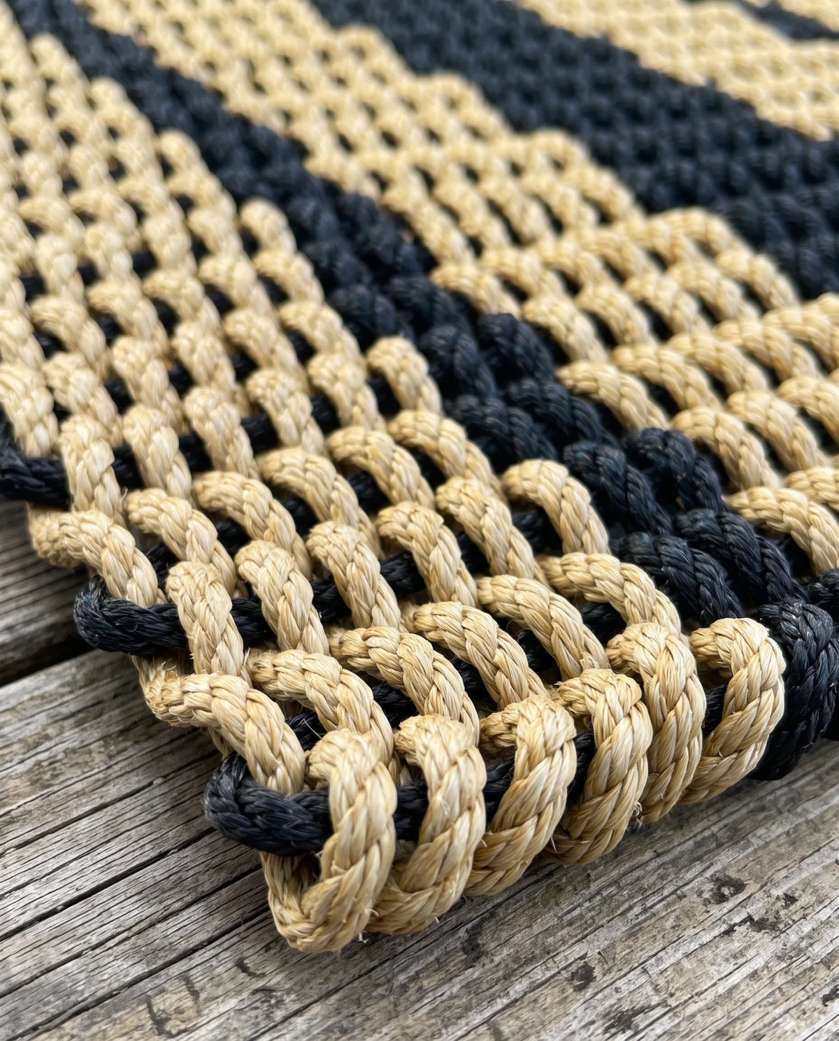 Tan & Black Captain’s Bars Lobster Rope Doormat - Lolli's Loops