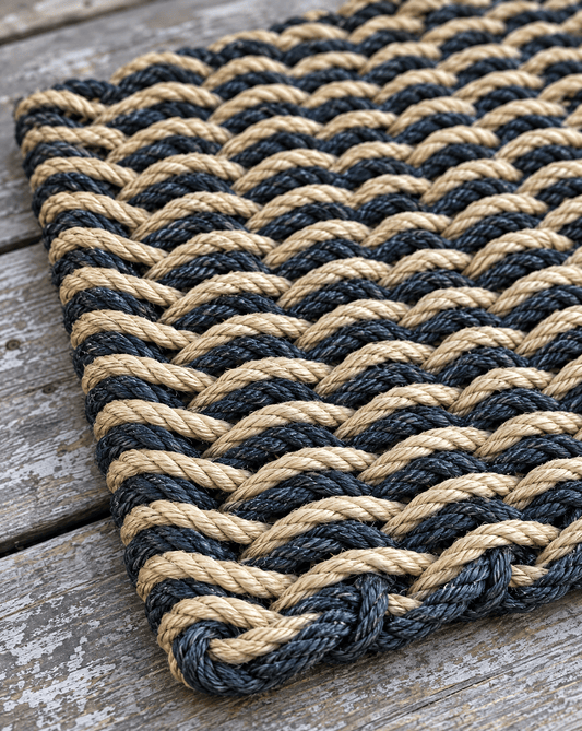 Black & Tan Double Weave Lobster Rope Doormat - Lolli's Loops