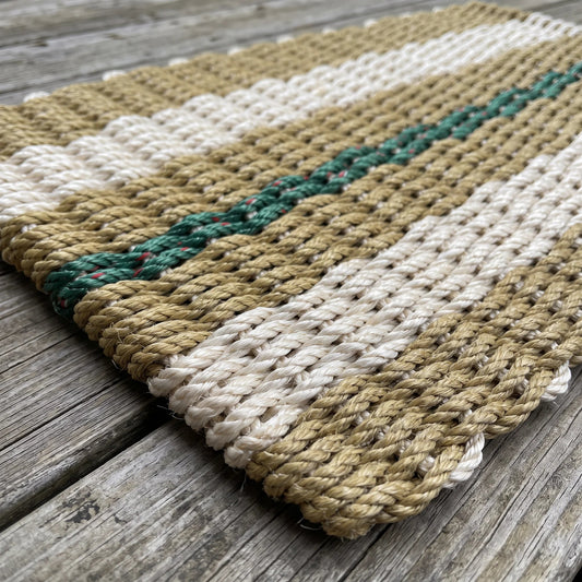 Tan, Sand & Green Signature Stripe Lobster Rope Doormat - Lolli's Loops