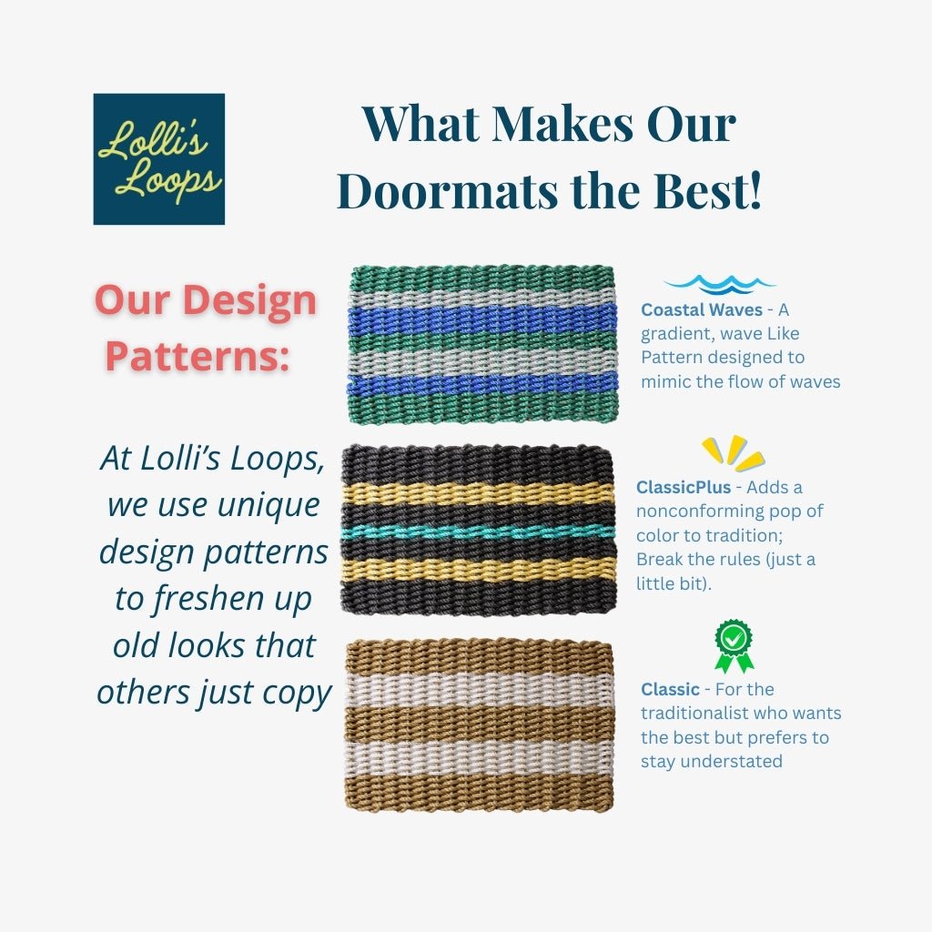 Classic Rope Doormat - Tan, White and Teal - Lollis Loops