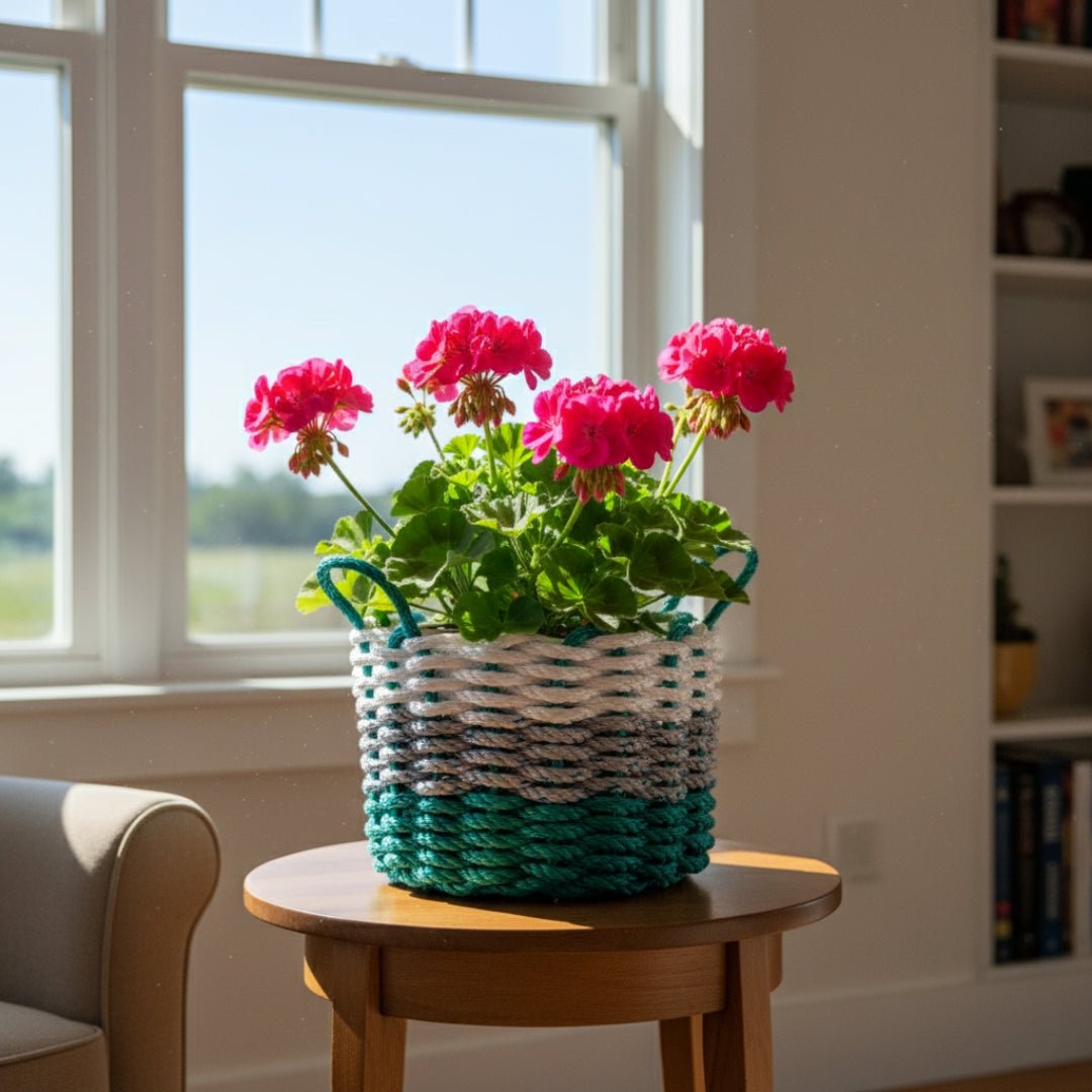 White, Gray & Green Lobster Rope Basket – Handwoven Coastal Storage Organizer - Lollis Loops