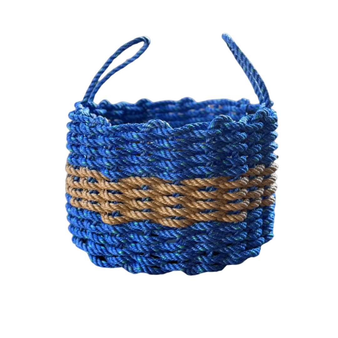 Lolli’s Loops Handwoven Lobster Rope Basket (Blue/Tan) – Coastal Chic with a Twist