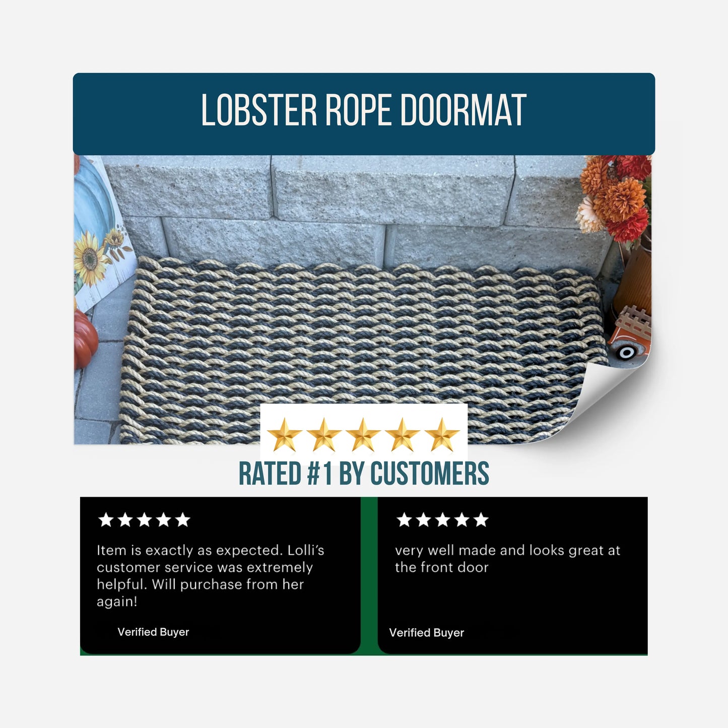 Classic Rope Doormat - Black and Tan Double Weave - Lollis Loops