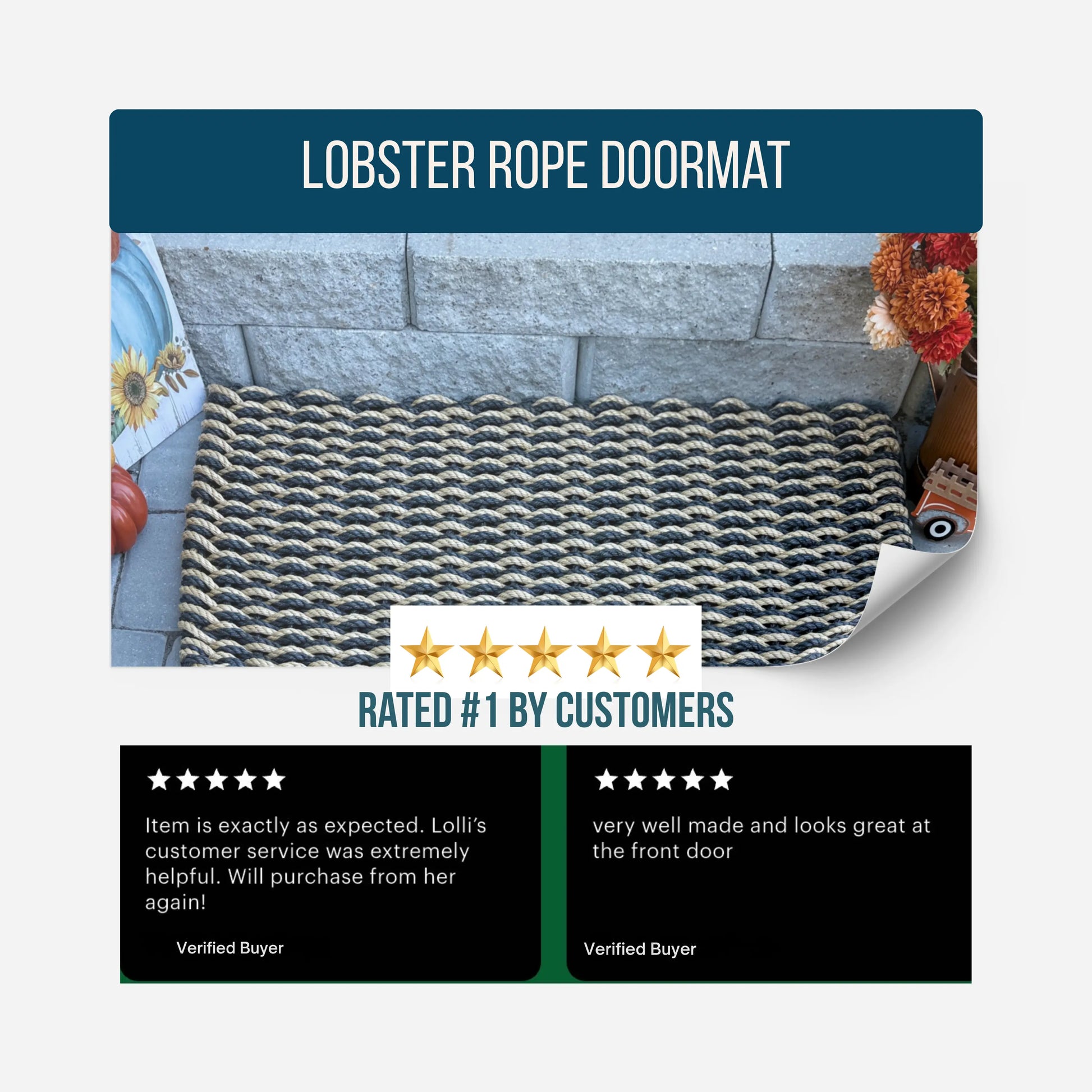 Classic Rope Doormat - Black and Tan Double Weave - Lollis Loops