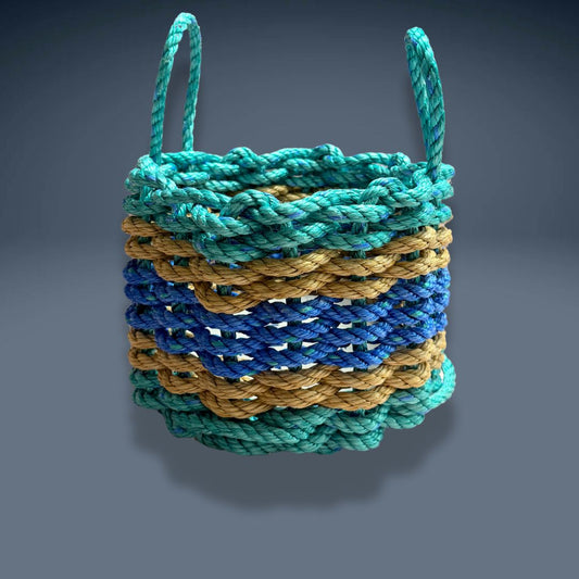 Lolli’s Loops Handwoven Lobster Rope Basket (Green/Blue/Tan) – Coastal Chic with a Twist