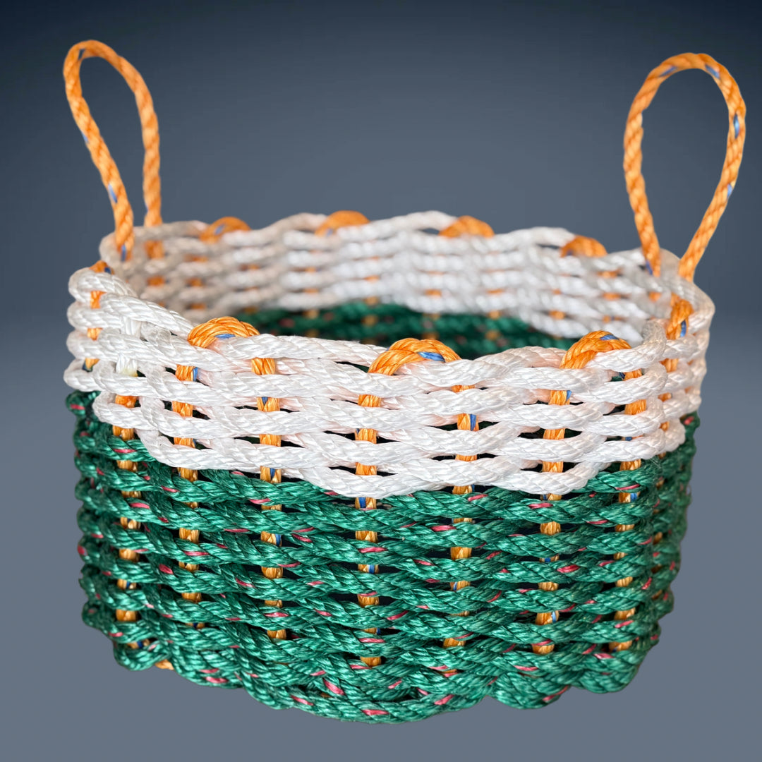 Lolli’s Loops Handwoven Irish Lobster Rope Basket (Green)–Coastal Luck of the Irish