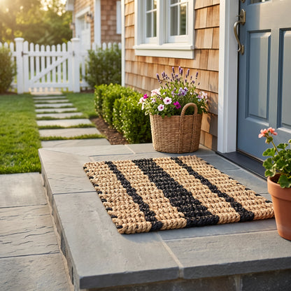 Tan & Black Captain’s Bars Lobster Rope Doormat - Lolli's Loops