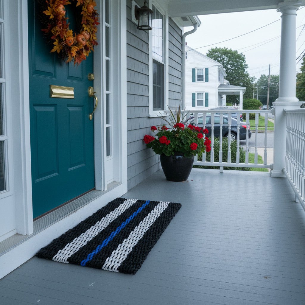 Classic Rope Doormat - Black, Sand and Blue - Lollis Loops