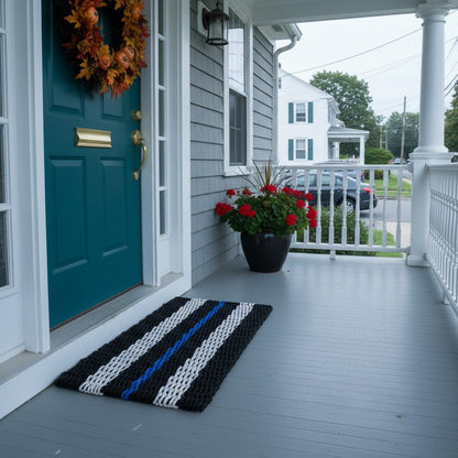 Classic Rope Doormat - Black, Sand and Blue - Lollis Loops