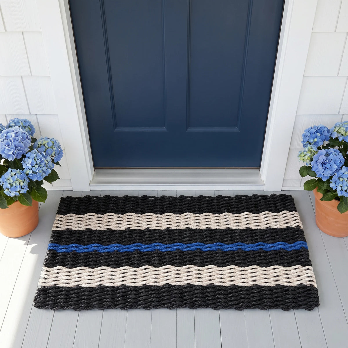 Black, Sand & Blue Signature Stripe Lobster Rope Doormat - Lolli's Loops