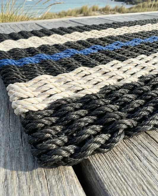 Black, Sand & Blue Signature Stripe Lobster Rope Doormat - Lolli's Loops
